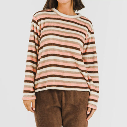 Pijama Norma cor chocolate com listras coral