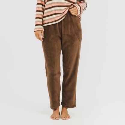 Pijama Norma cor chocolate com listras coral