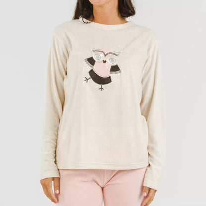 Pijama polar Buho cabeça rosa