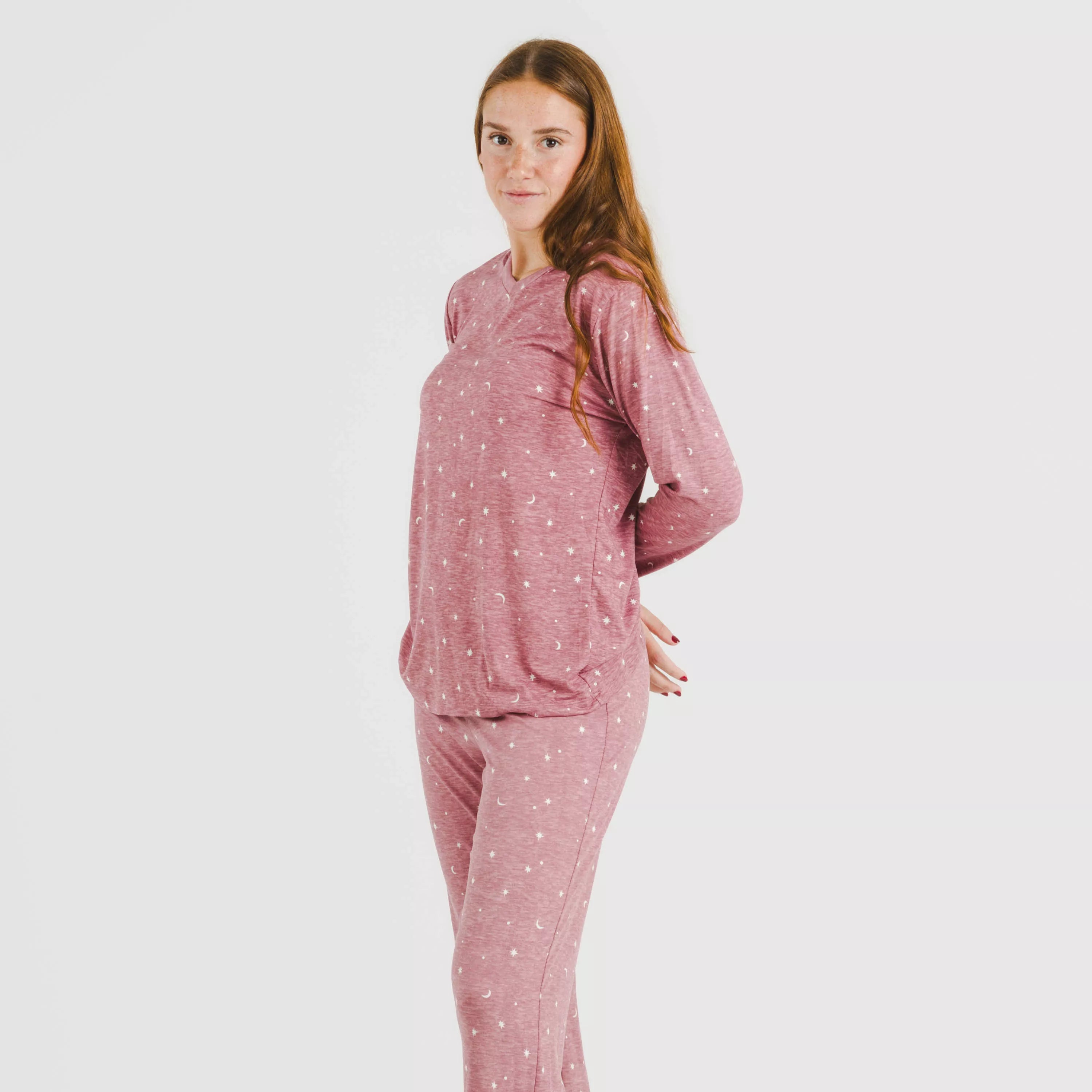 Pijama longo feminino macio Ambarina rosa malva