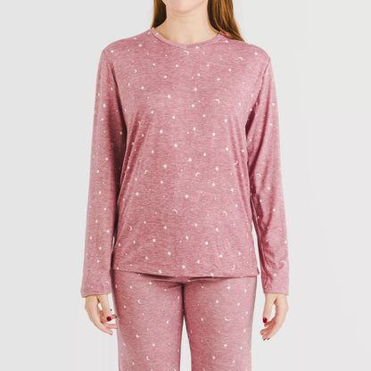 Pijama longo feminino macio Ambarina rosa malva