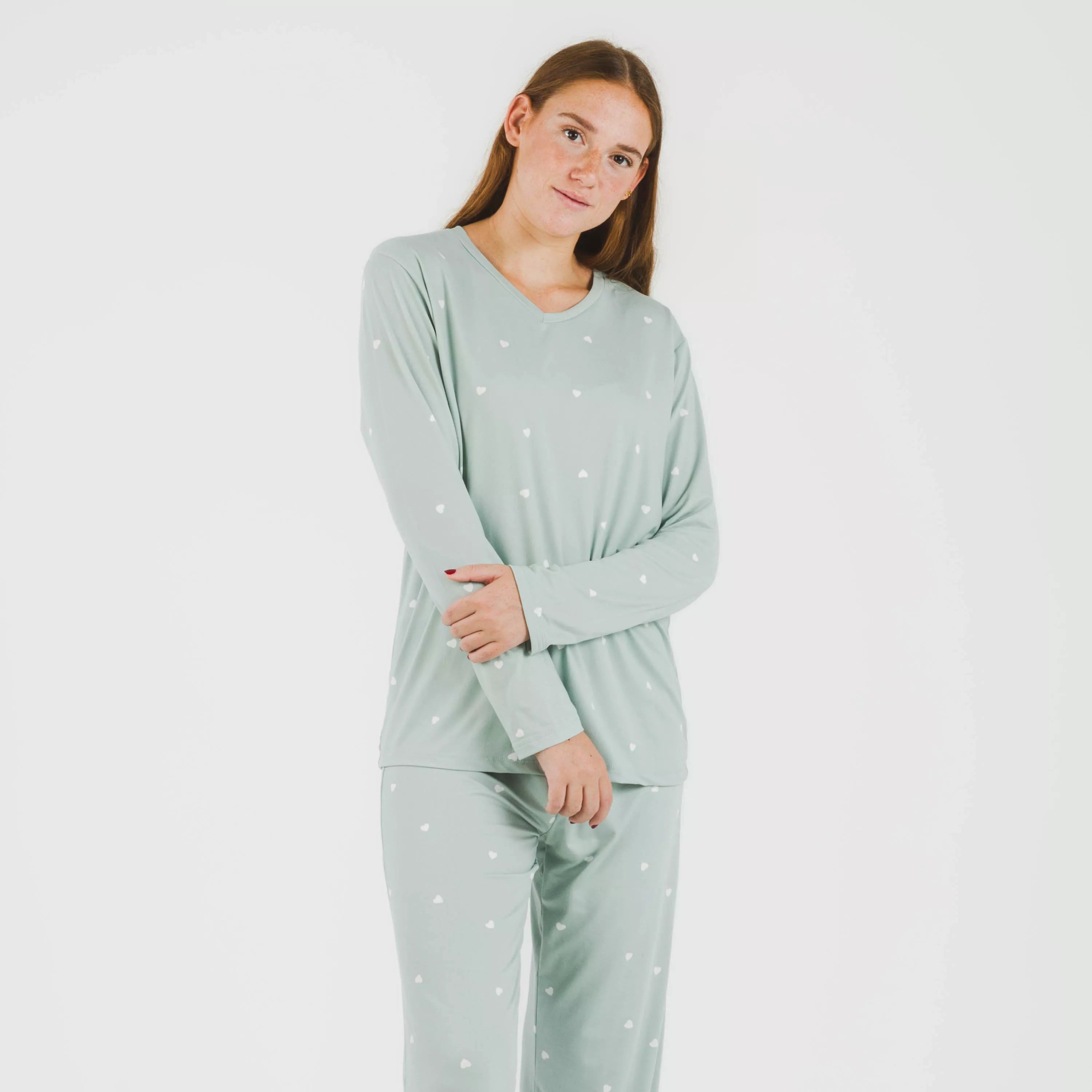 Pijama feminino longo e macio, verde estilo Tiffany