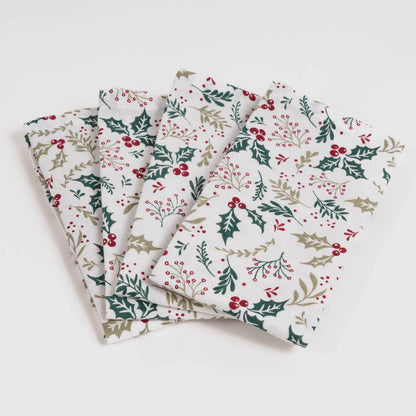 Conjunto de 4 guardanapos com estampa de azevinho