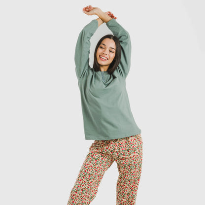 Pijama comprido de algodão verde Musa