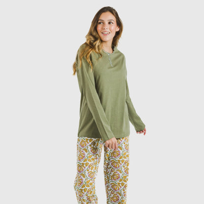 Pijama comprido de algodão verde Vênus para caça
