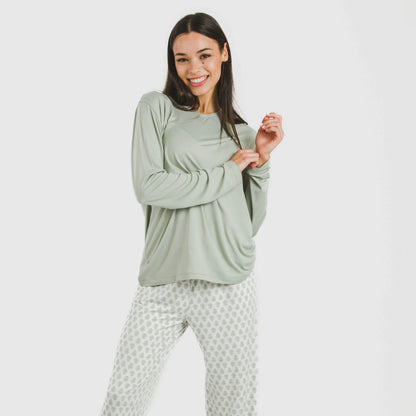 Pijama feminino longo e macio, estilo remo verde