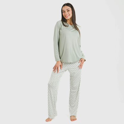 Pijama feminino longo e macio, estilo remo verde