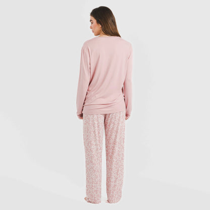 Pijama longo rosa claro feminino Lauri