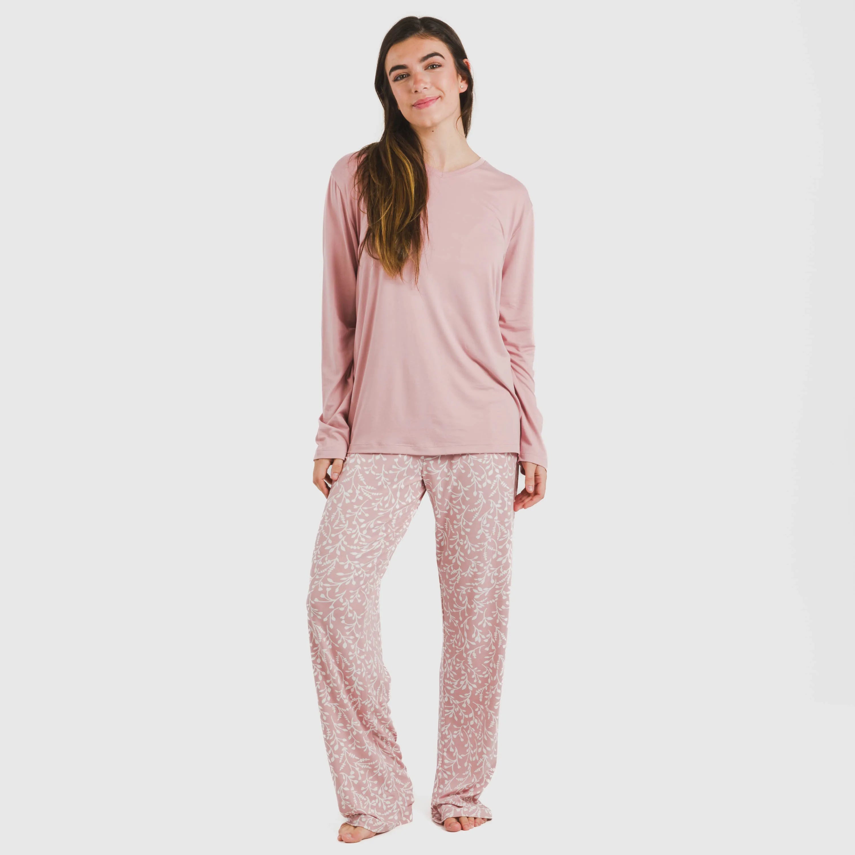 Pijama longo rosa claro feminino Lauri