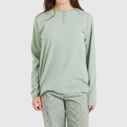 Pijama longo de algodão Alessia, verde Tiffany