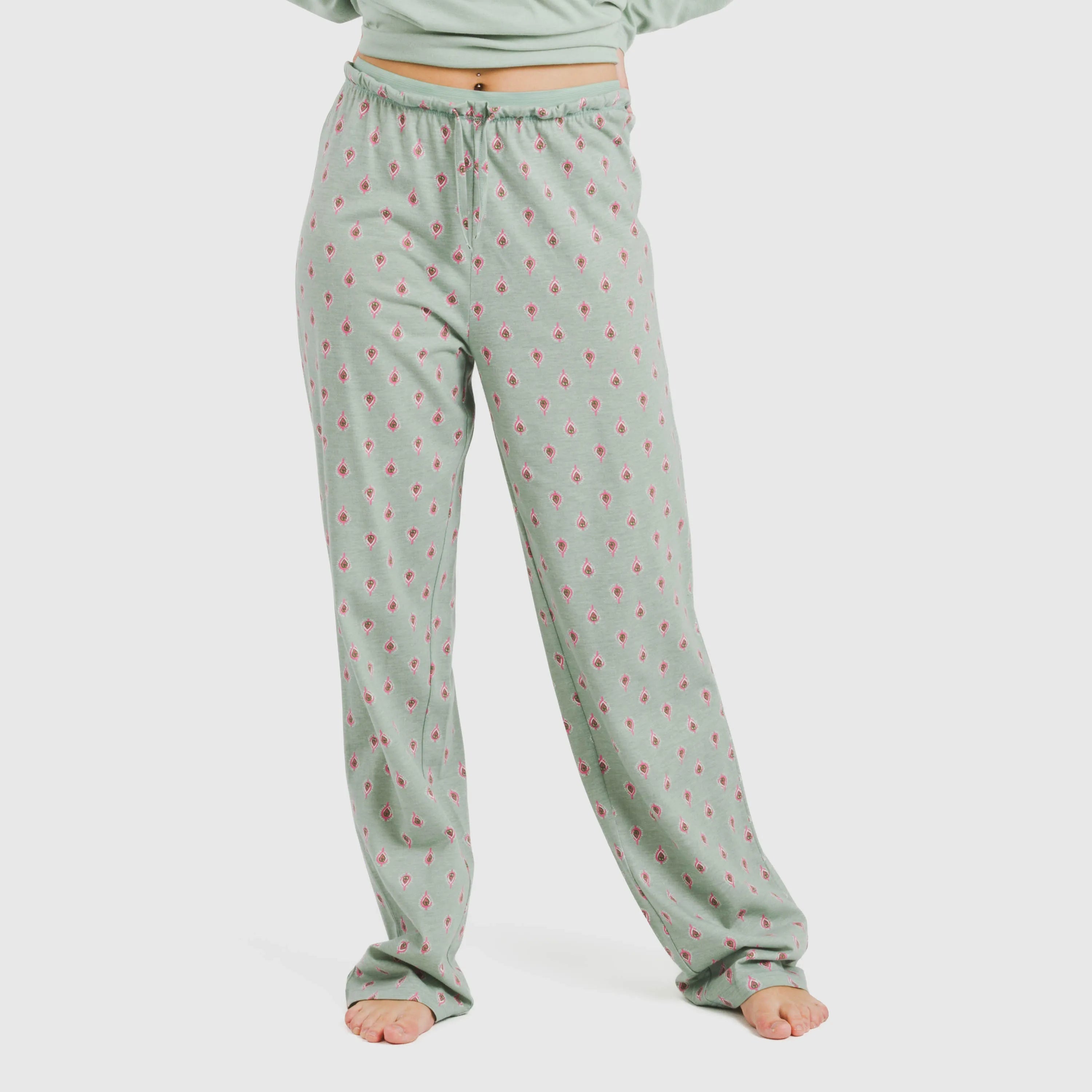 Pijama longo de algodão Alessia, verde Tiffany