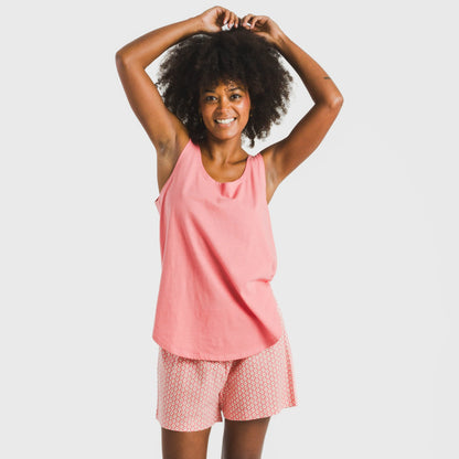 Pijama curto de algodão coral vibrante