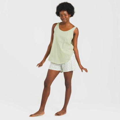 Pijama curto de algodão verde Gemini