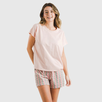 Pijama feminino Villa Rosa de algodão fluido com mangas curtas