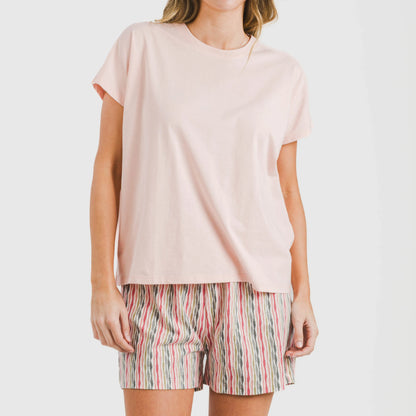 Pijama feminino Villa Rosa de algodão fluido com mangas curtas