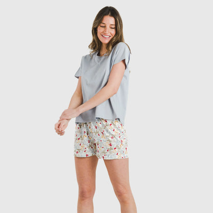 Pijama feminino Vienna de algodão, manga curta, cor índigo.