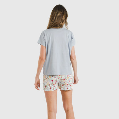 Pijama feminino Vienna de algodão, manga curta, cor índigo.