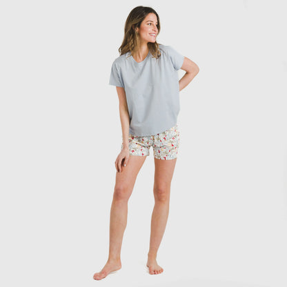 Pijama feminino Vienna de algodão, manga curta, cor índigo.