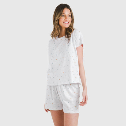 Pijama feminino Condy Indigo de algodão fluido com mangas curtas