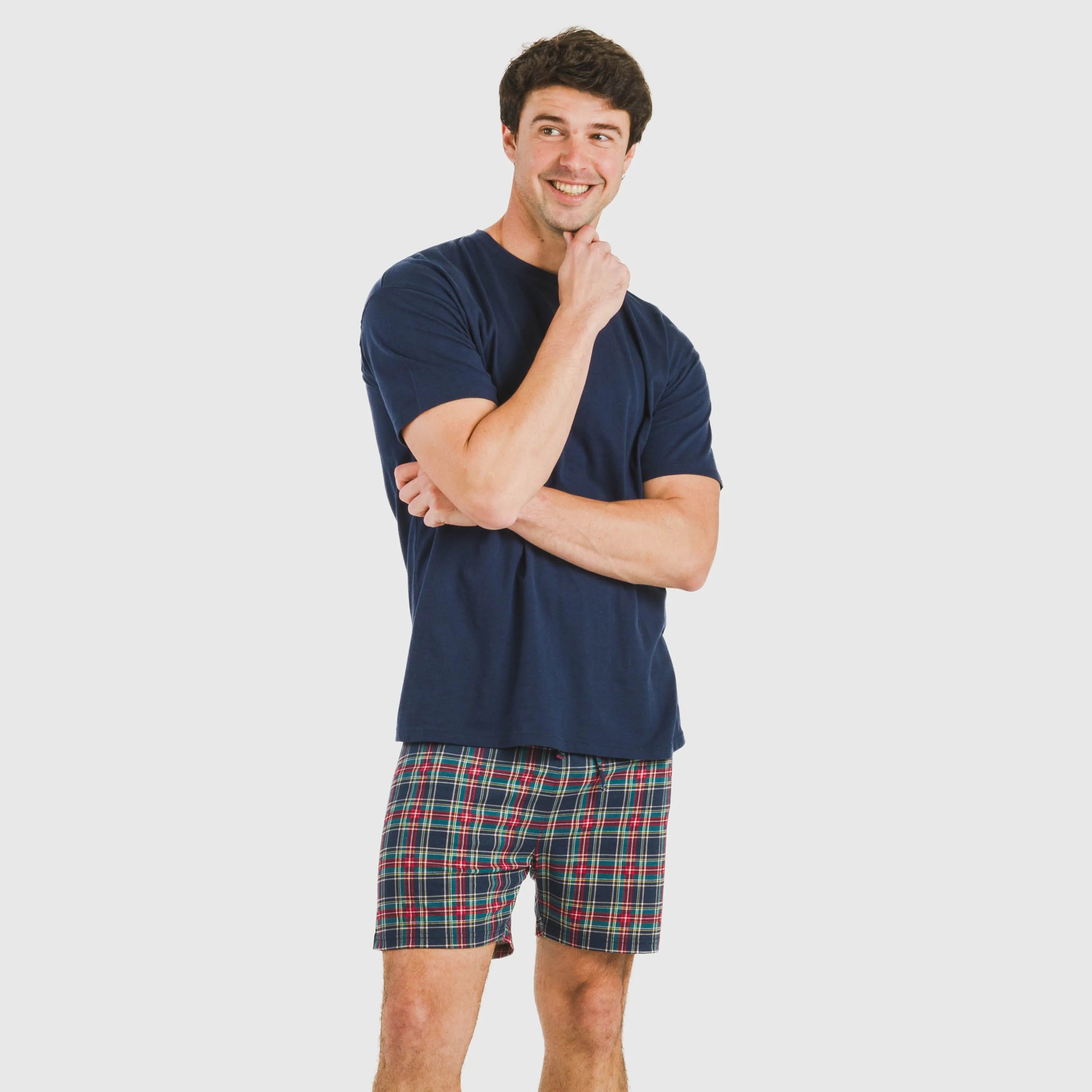 Pijama curto masculino de algodão, xadrez azul Zephyr