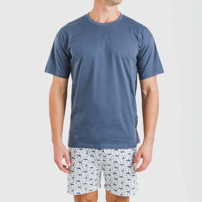 Pijama curto masculino Saachi em algodão, azul