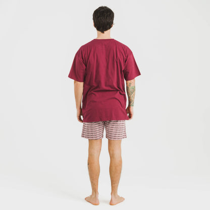 Pijama curto masculino Jannat em algodão na cor bordô.