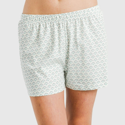 Pijama feminino Xenia de algodão com mangas curtas, cor verde-azulado