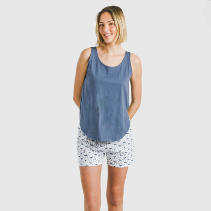 Pijama curto de algodão azul Saachi