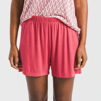 Pijama feminino de viscose de manga curta, estilo sérvio, cor marsala.