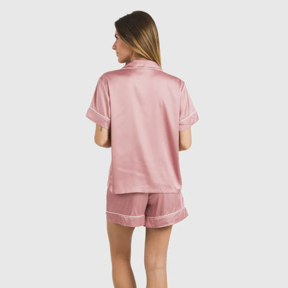 Pijama curto de cetim liso de manga curta para sexta-feira