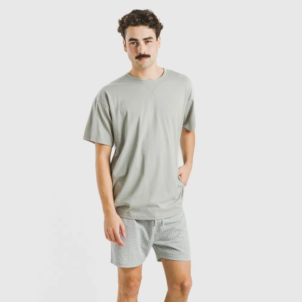 Pijama curto de algodão verde-esmeralda para homens