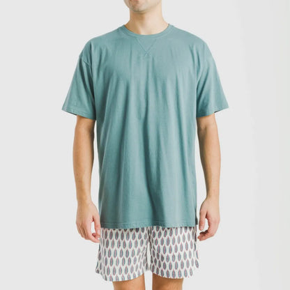 Pijama curto masculino Arpani, em algodão verde francês.