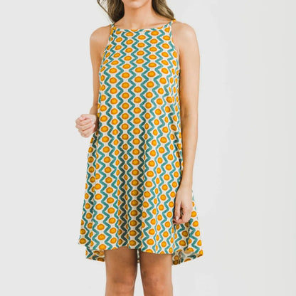 Vestido curto Naya em crepe azul-turquesa com alças