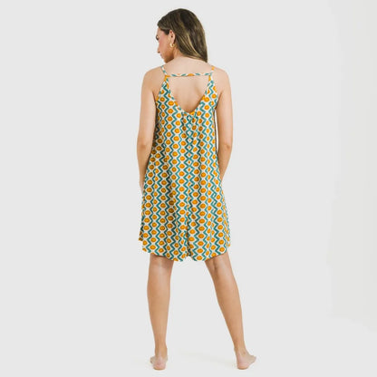 Vestido curto Naya em crepe azul-turquesa com alças