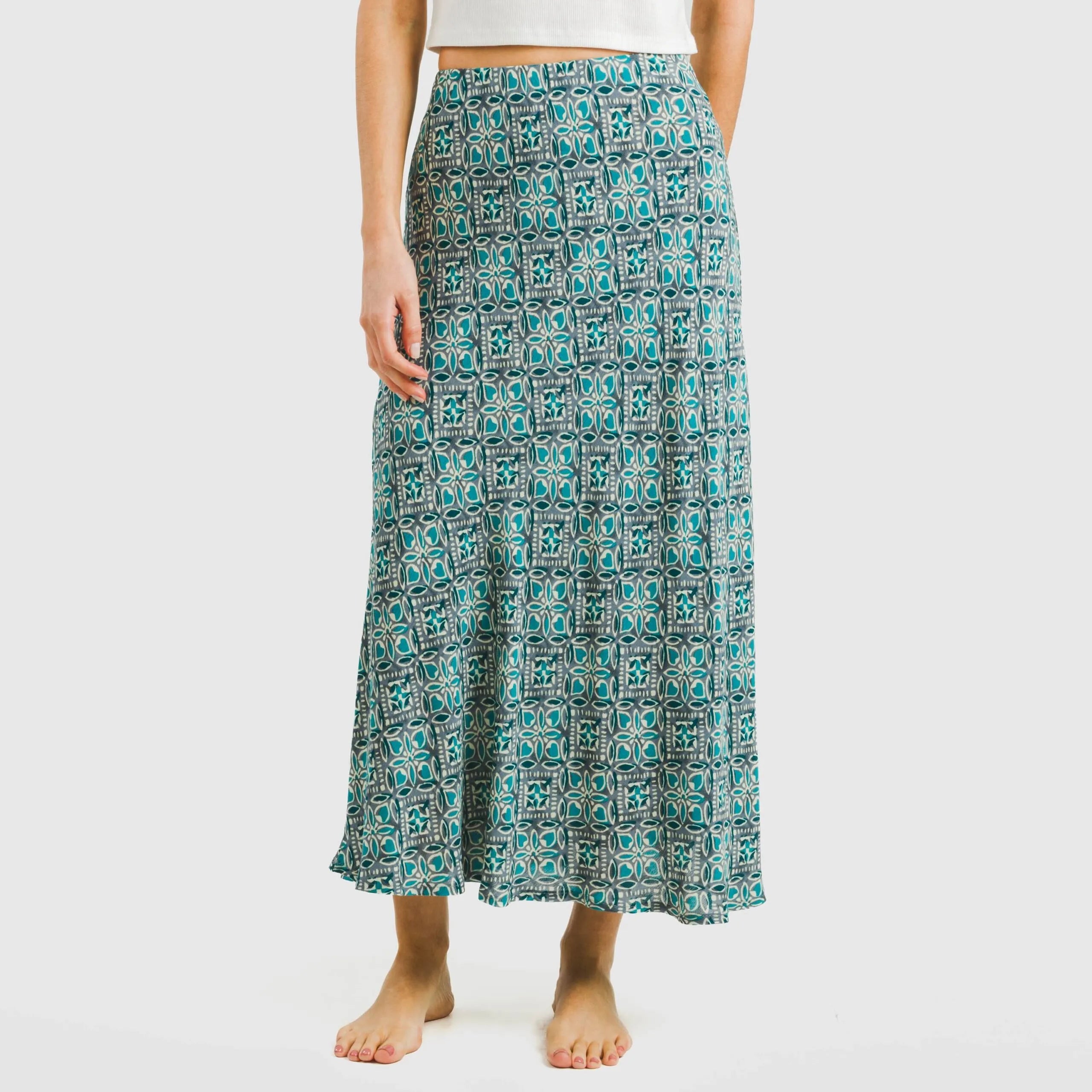 Falda midi viscose bambula Malura agua marina