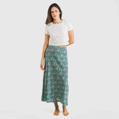 Falda midi viscose bambula Malura agua marina