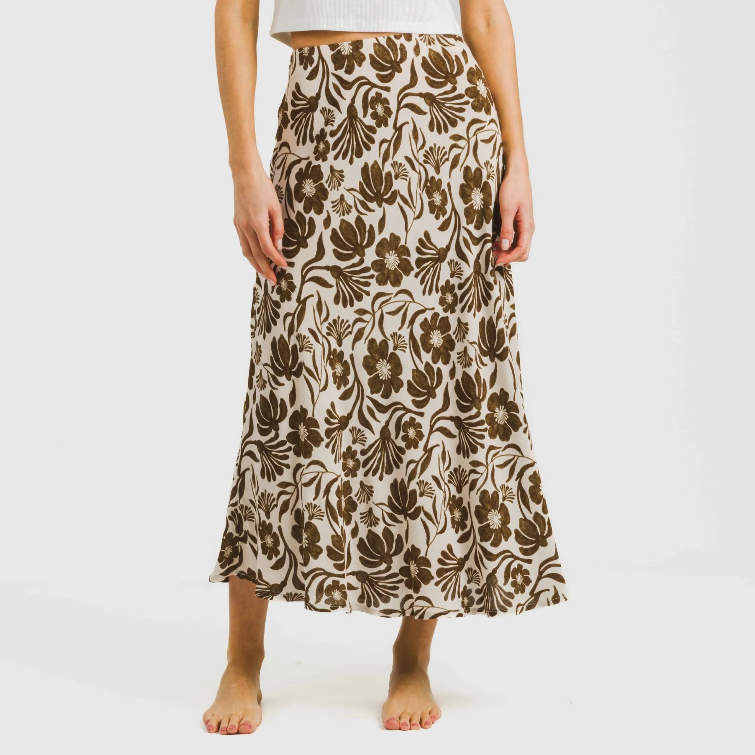 Saia midi Alexis em viscose marrom