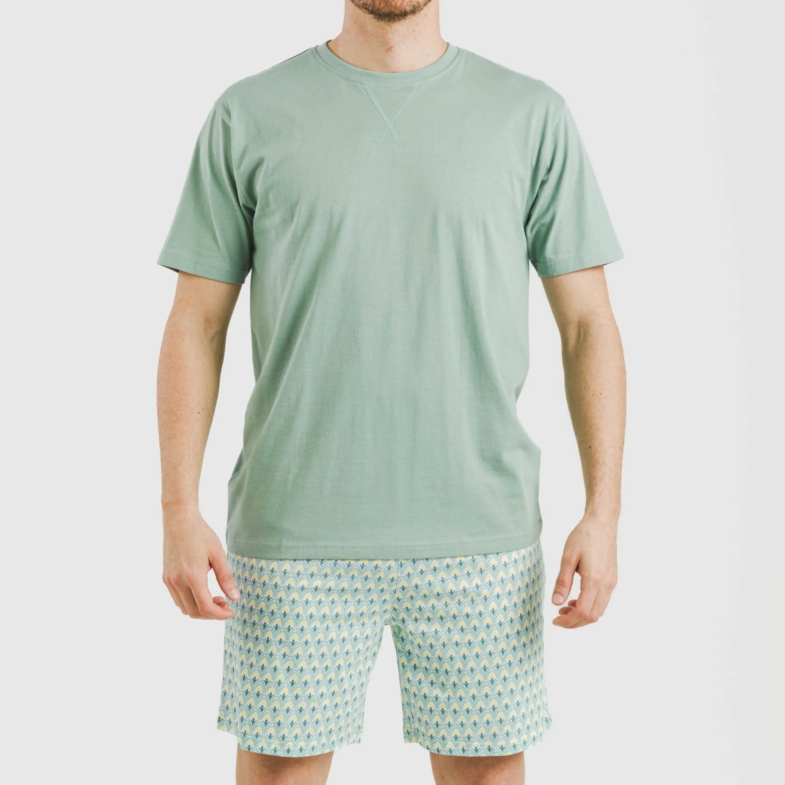 Pijama curto masculino de algodão, verde Olympus francês
