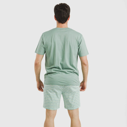 Pijama curto masculino de algodão, verde Olympus francês