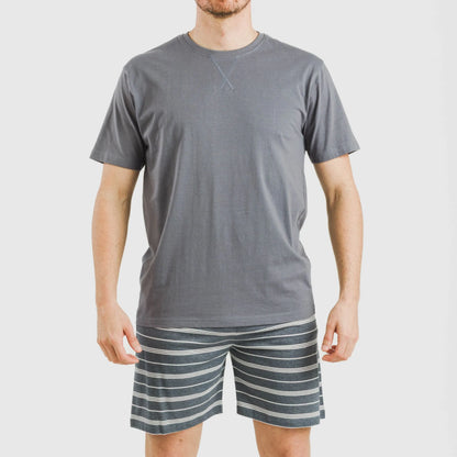 Pijama curto masculino de algodão, Gastur com listras índigo.