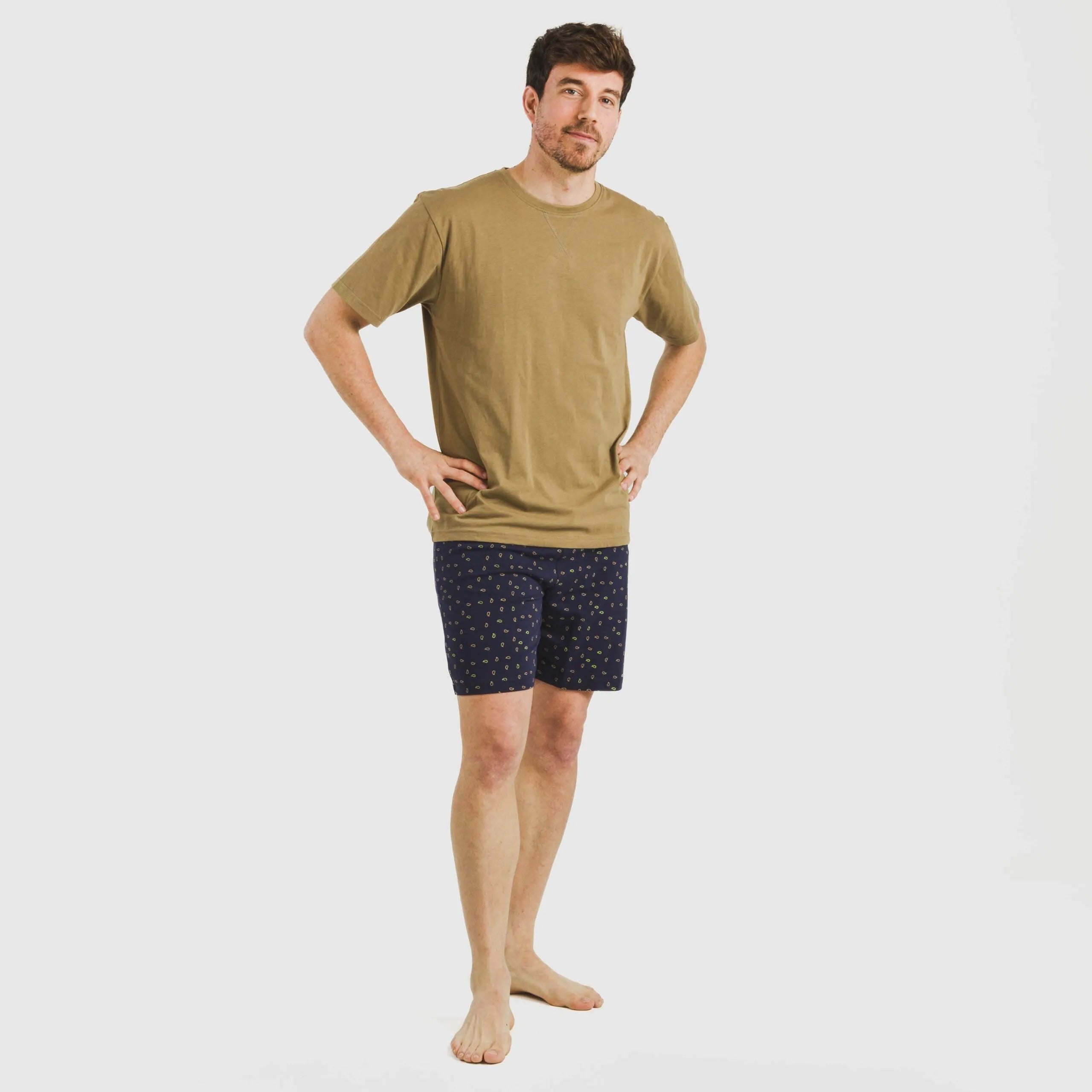 Pijama curto masculino Oggy de algodão, cáqui