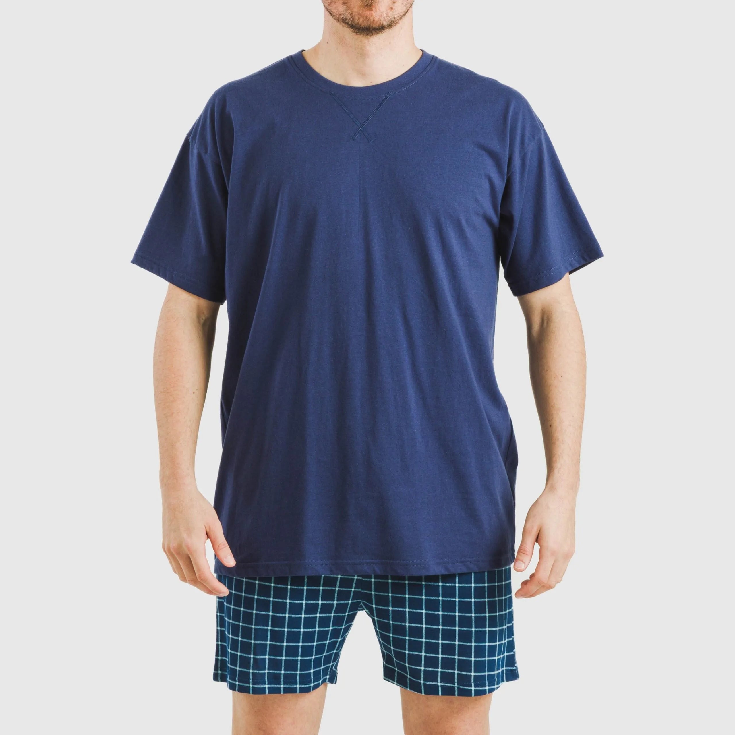 Pijama curto masculino de algodão, xadrez azul Edesia