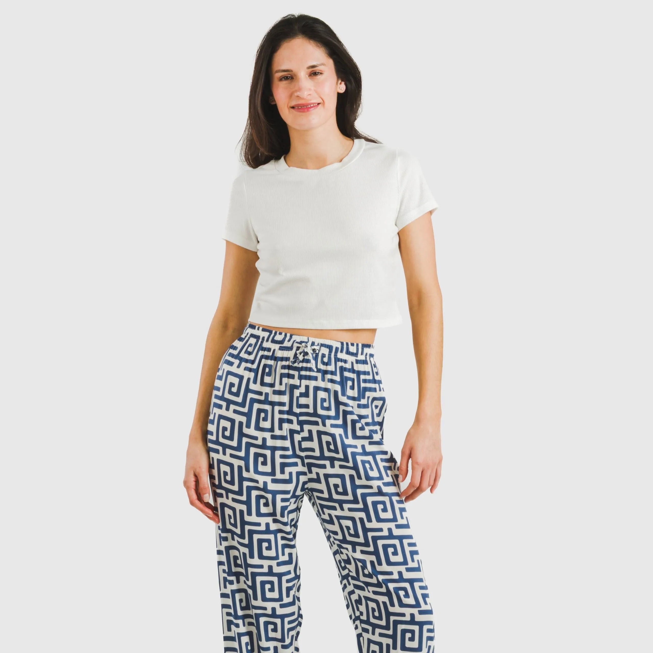 Calças de viscose azul Beriche