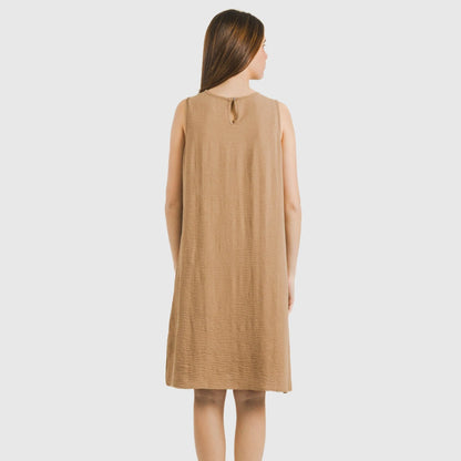 Vestido curto com alças, em musselina de algodão lisa.