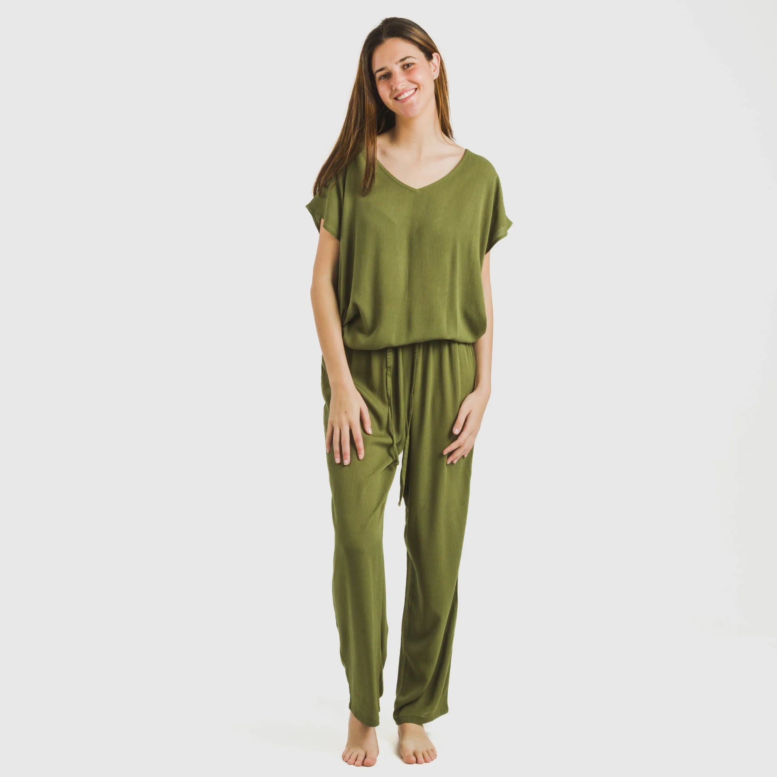 Calças compridas de viscose bambula lisa