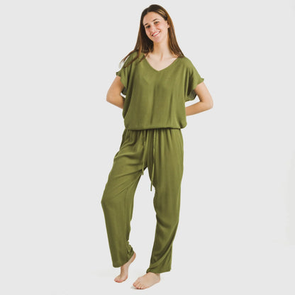 Calças compridas de viscose bambula lisa