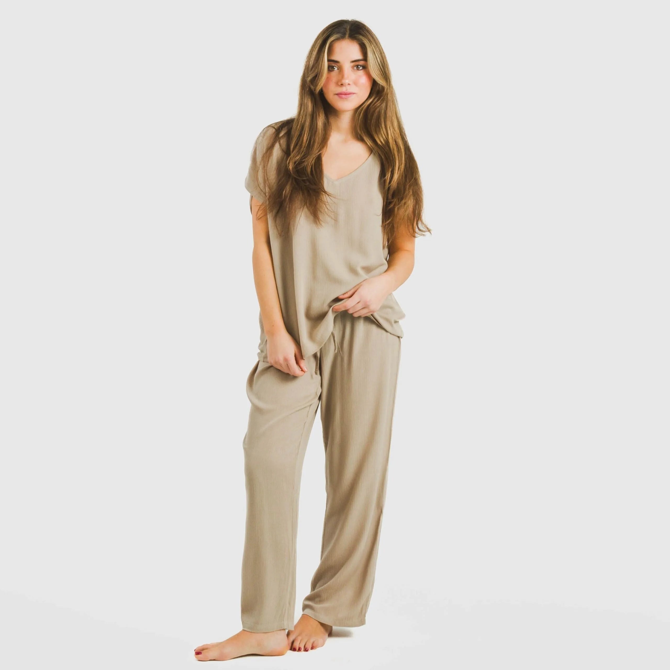 Calças compridas de viscose bambula lisa