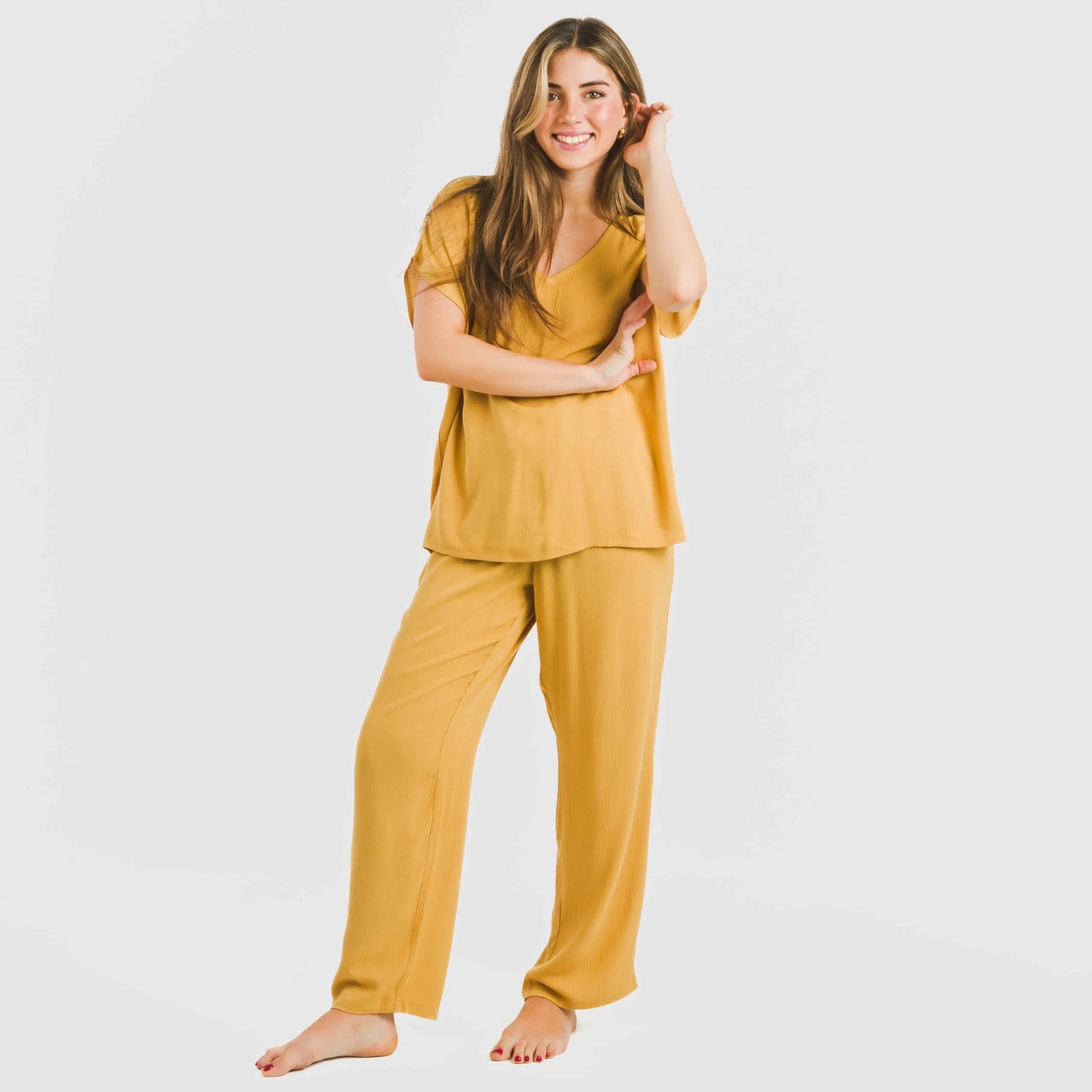 Calças compridas de viscose bambula lisa