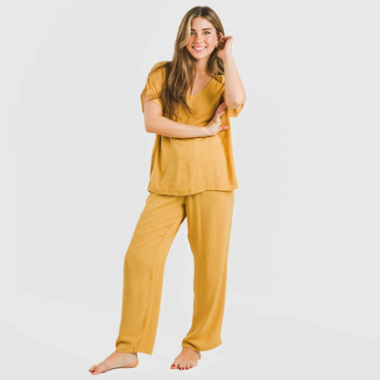 Calças compridas de viscose bambula lisa