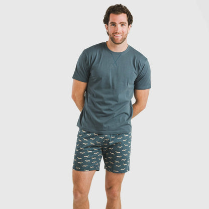 Pijama curto masculino Alexandro em algodão, cor verde-azulado